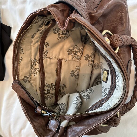 Vintage Y2K Guess Brown Leather Hand Bag Crown Logo With Shoulder Strap - Picture 9 of 10